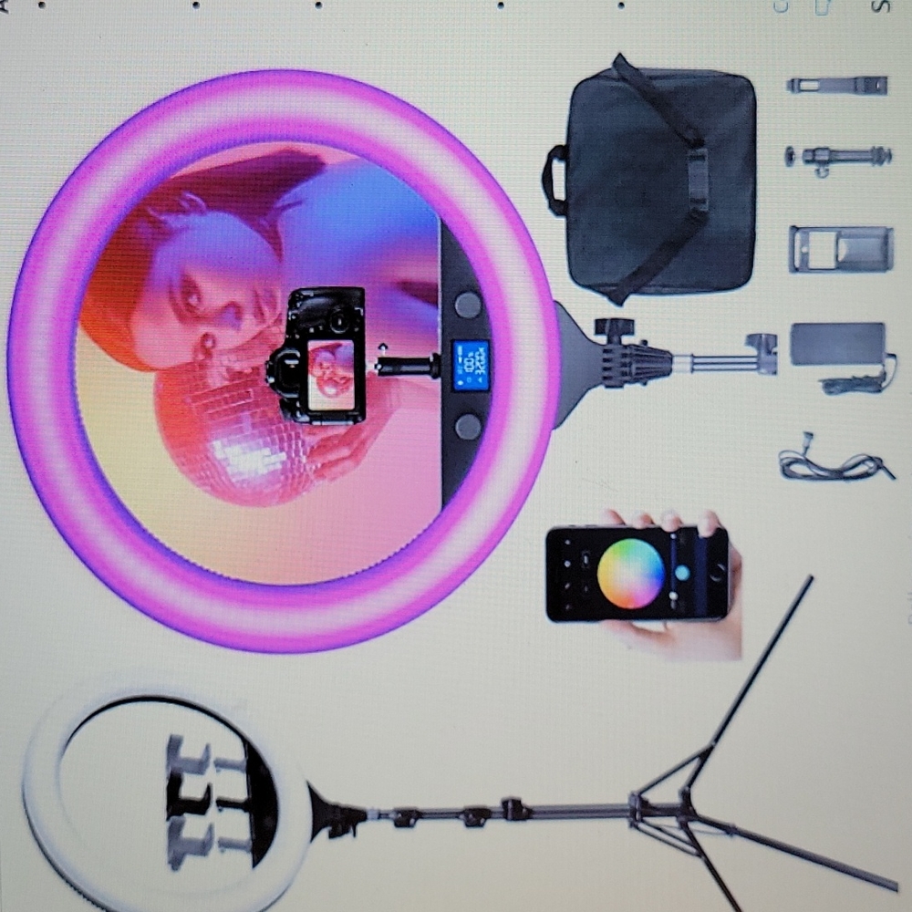 LituFoto 19" 60W RGB Ring Light Stand iPad holder Tripod Full Color …New